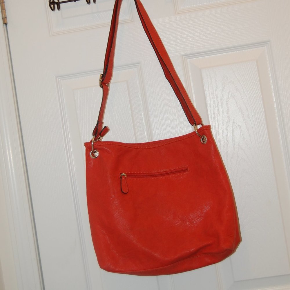 Bueno Salmon Faux Leather Shoulder Bag 14" x 12" W/29" Double Adjustable Strap - Picture 3 of 13